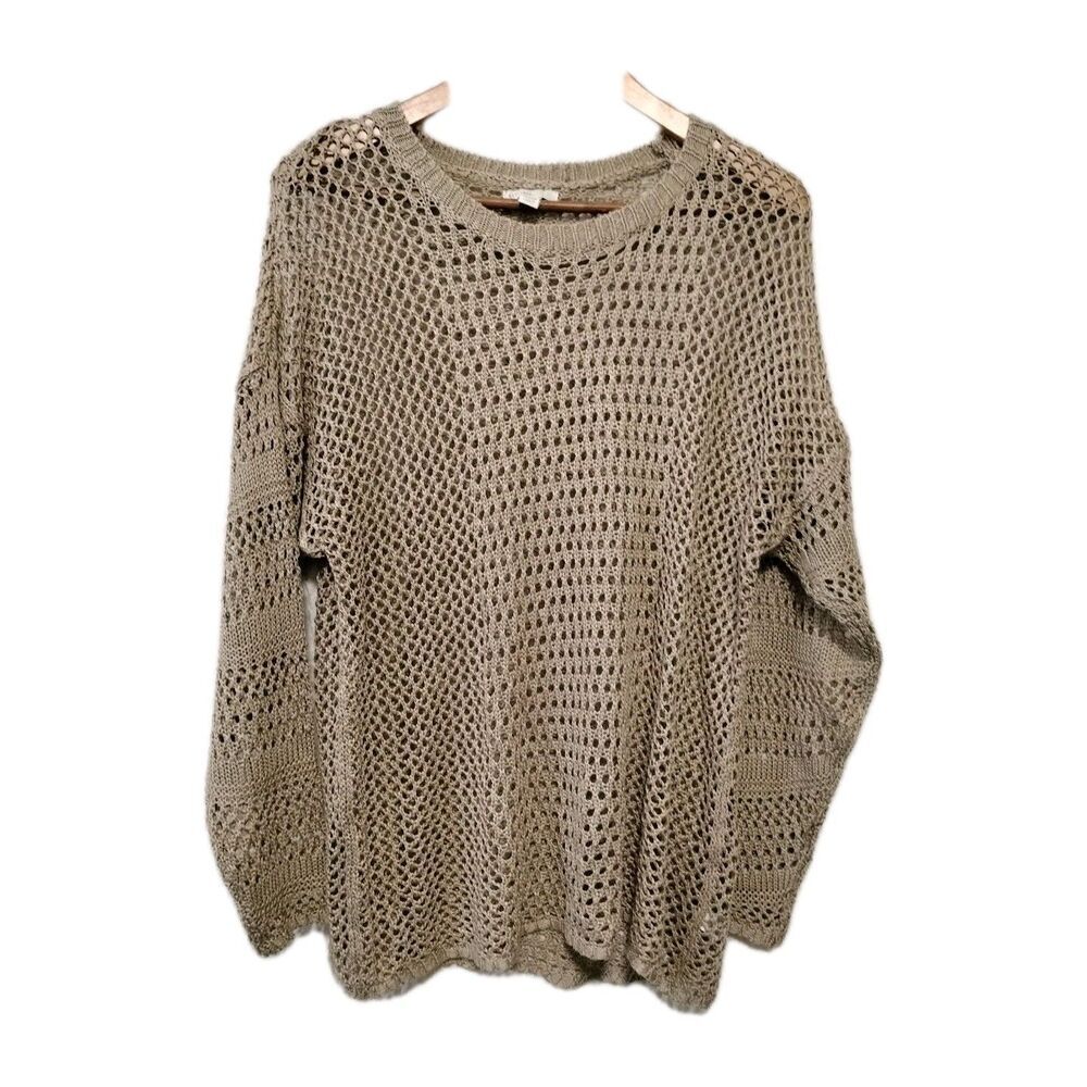 Cato est 1946 Crochet Lace Plus Size 14/16W Tan Cover Up Top Long Sleeves